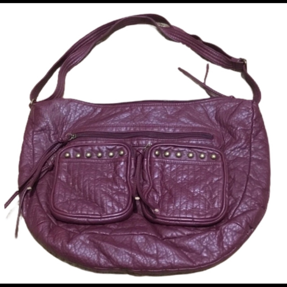 Maroon Imitation Leather Shoulder Bag